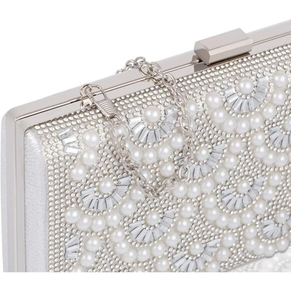 🆕Women Silver Satin Fashion Party Evening Handbag Elegant Chic Purse Bag - Picture 6 of 7